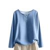 Women's Fashionable And Casual Shirt Long Sleeve Round Neck -color Cotton And Linen Blouse Top