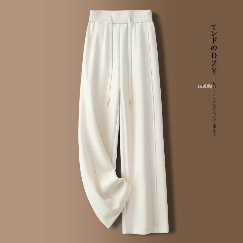 

Женские бежевые брюки из кашемирового флиса: Завышенная талия, широкий крой для осени/зимы 2024 28/L 105-115 jin