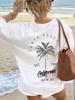 Womens Summer Casual Round Neck Palm Tree Letter Print Vacation Style Short Sleeve TShirt Top
