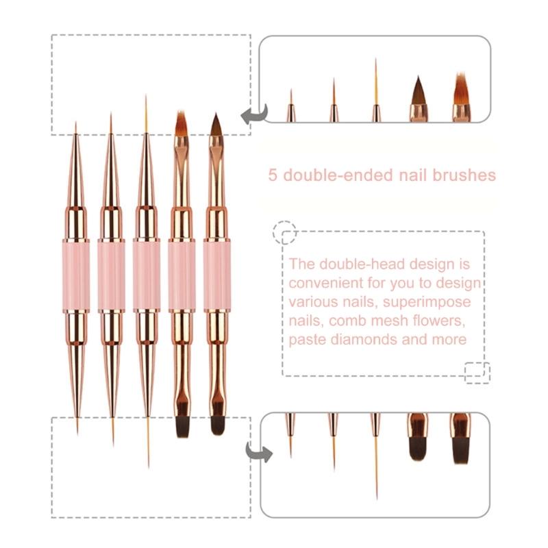 5 Pcs Double-Sided Nails Art Brushes Practical Nails Art Liner Brushes Nail Art Pens Nail Brushes for Long Lines