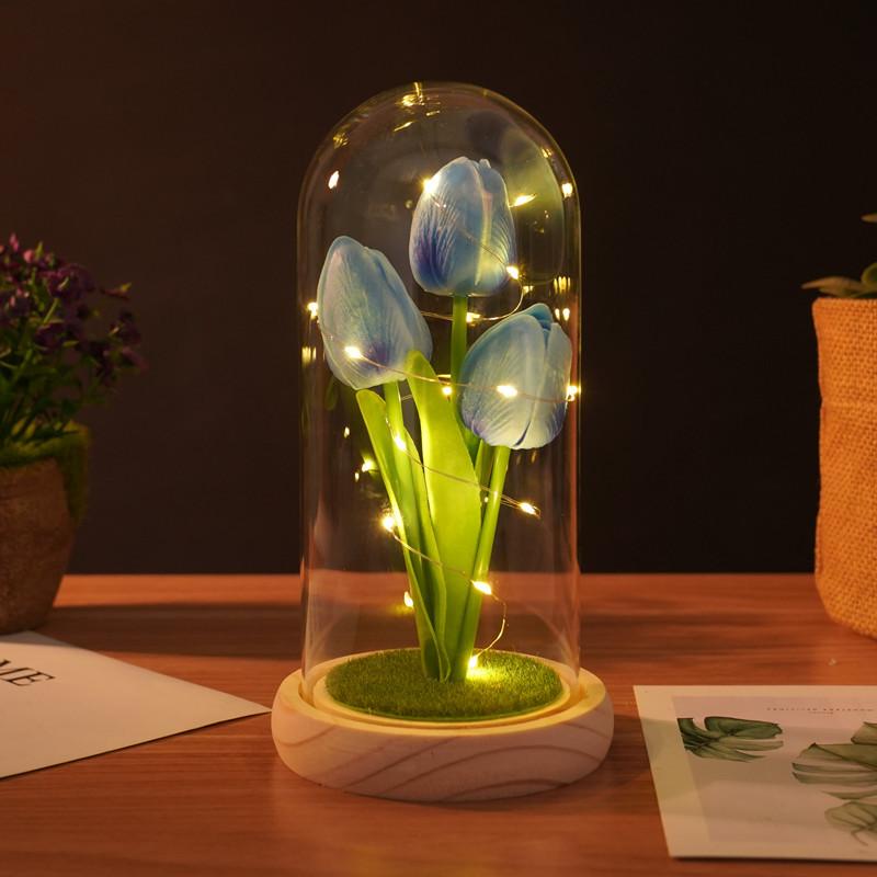 Simulation tulip glass cover ornament creative night light Mother's Day Valentine's Day gift for girlfriend