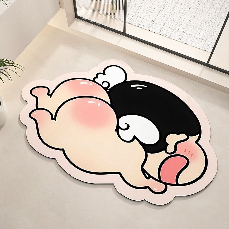 Bathroom cartoon toilet door foot mat anti-drop non-slip quick-drying soft diatom mud absorbent toilet floor mat