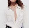 Spring 2025 Women's Color Block Casual Loose Shirt with Pocket and Turn-Down Collar