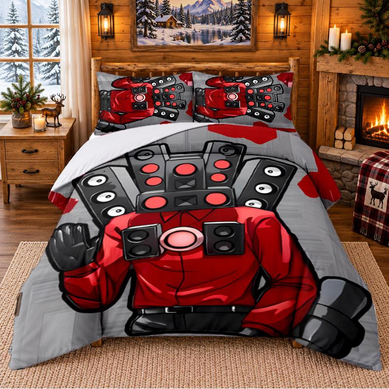 Skibidi Toilet Pattern Bedding 3Pcs Set Bed Sheet And Pillowcases For Indoor Bedroom