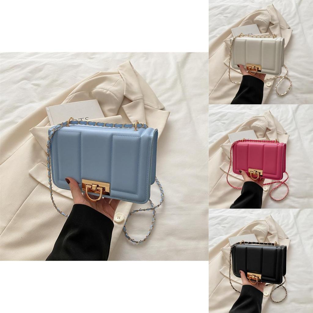 Elegant Solid Color Gold Buckle Decoration Women Casual Shoulder Square Bag For Daily Urban Fashion