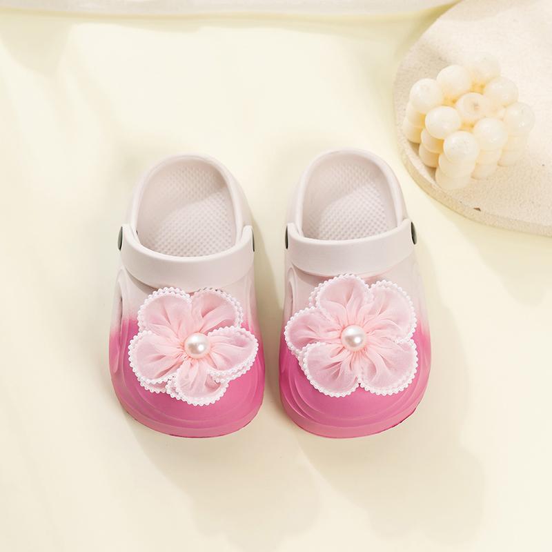 Girls Casual Princess Shoes Big Lace Flowers Beading Children Beach Shoes Comfortable Soft Sole 2025 Summer New Kids Slippers