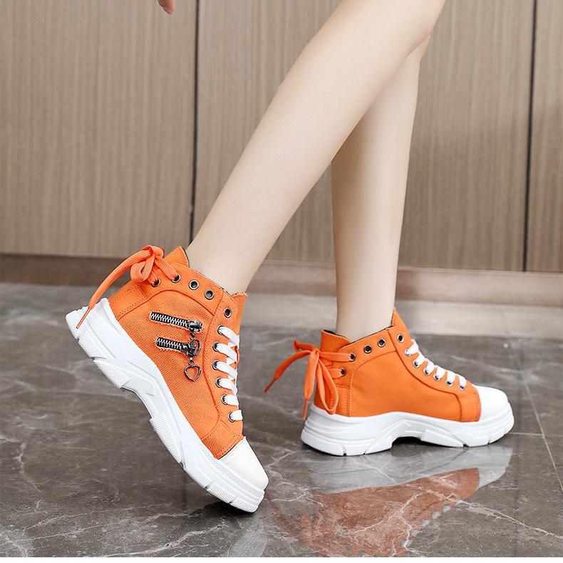 Canvas High Top Women's Shoes Spring and Summer Breathable Thick Sole Height Increasing Casual Shoes Martin Boots Sports