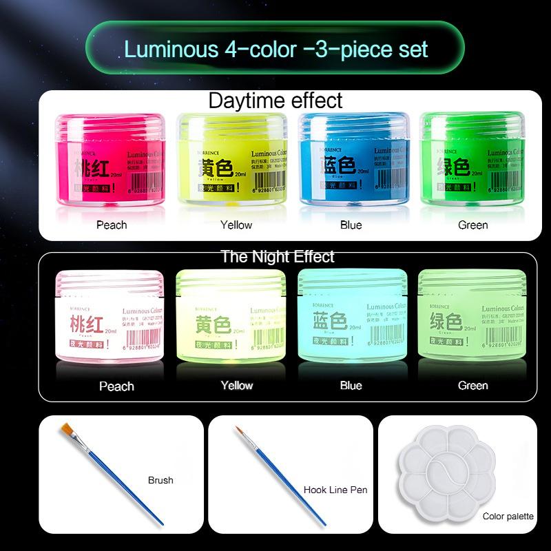 Borrence Glow In The Dark Acrylic Paint Set 20ml 8-Color Hand-Painted Graffiti DIY Fluorescent Pigment Luminous Paint Waterproof