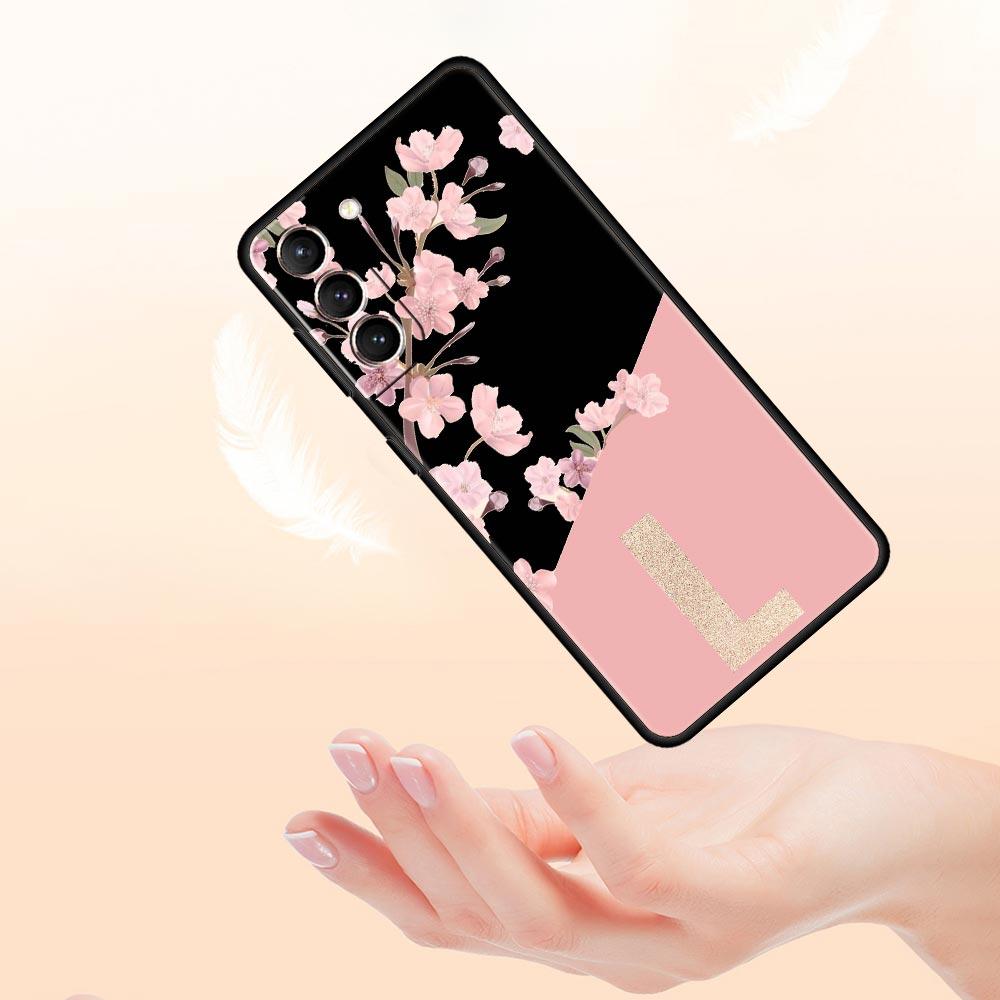 Golden Letter Flower Phone Case For Samsung Galaxy S26 Ultra S25 Plus S24 FE S23 S22 5G S21 S20 Cover Black Soft
