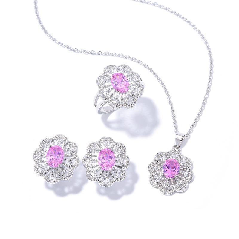 Zircon Set, Versatile Fashion Necklace Earring Set, Flower Set Jewelry.