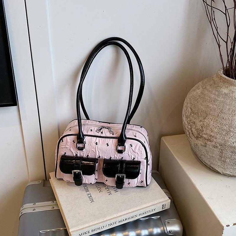 

Простая сумка под мышкой женская летняя универсальная контрастного цвета дорожная сумка на плечо сумка для боулинга розовый