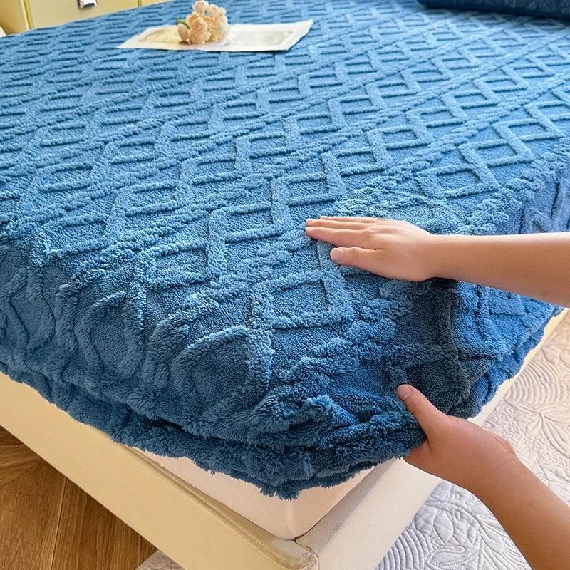 Flannel Fleece Bed Sheet for Winter Warm sofa bed matrimonial Coral Fleece Fluffy Fitted Sheets for Double Beds Sheets