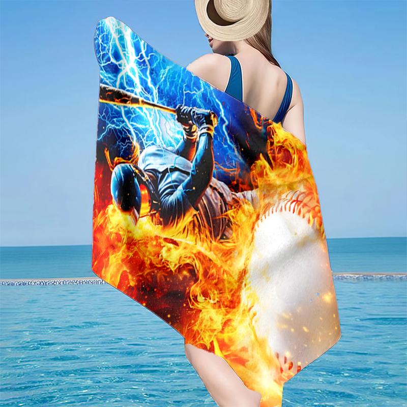 Football Player In Flames Beach Towel, Super Soft Microfiber, Gift for Her/Him, Birthday, for Pool, Beach, Travel, Home Decor Fan Gifts