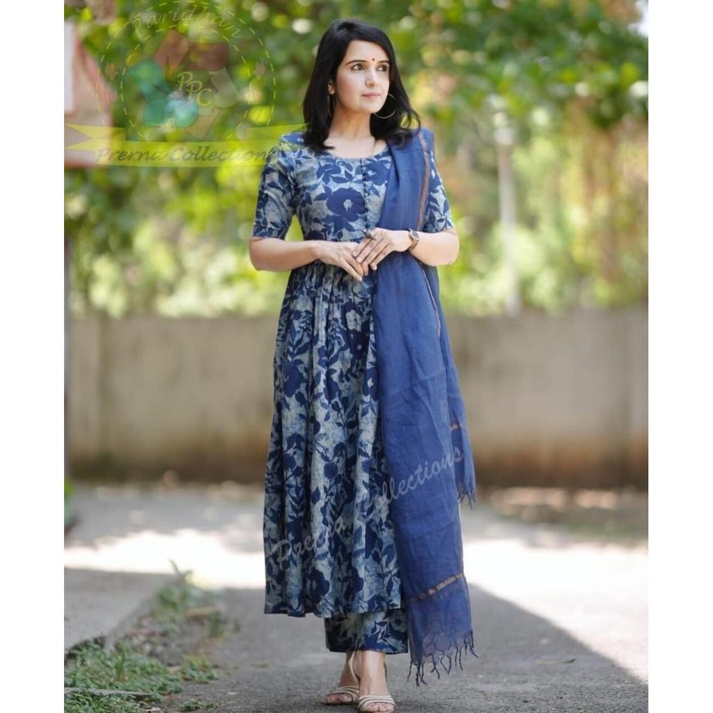 Print Anarkali Designer Kurta Pant Dupatta Set Women Party Wear Top Tunic Kurti SC-2321