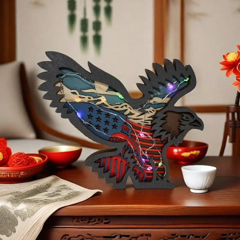 Creative 3D Wooden Carving Handcraft Multi Layer Hollow Animal Decoration Crafts Home Room Interior Decor Statues Ornaments Gift
