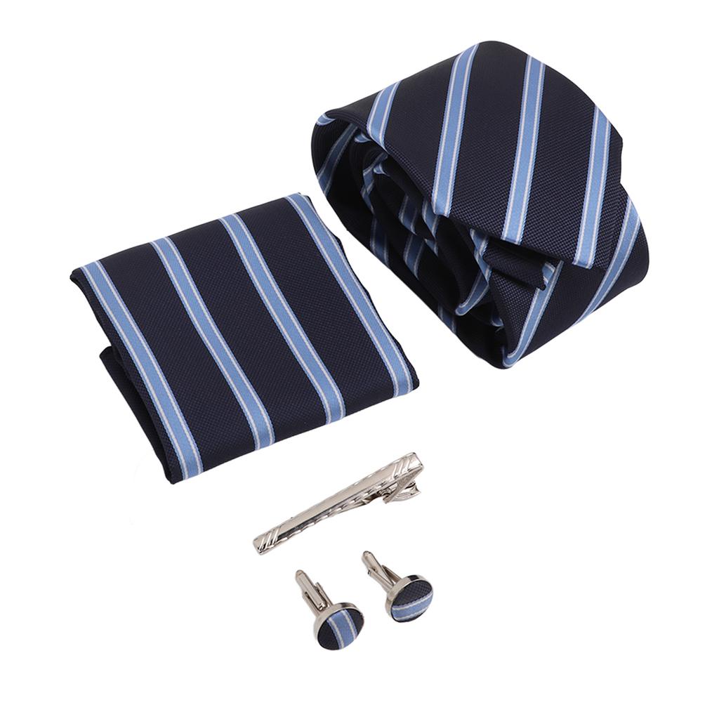 Mens Tie Set Handkerchief Cufflinks Tie Clip Durable Wear Resistant Delicate Texture Classic Stripe Design Men S Ties