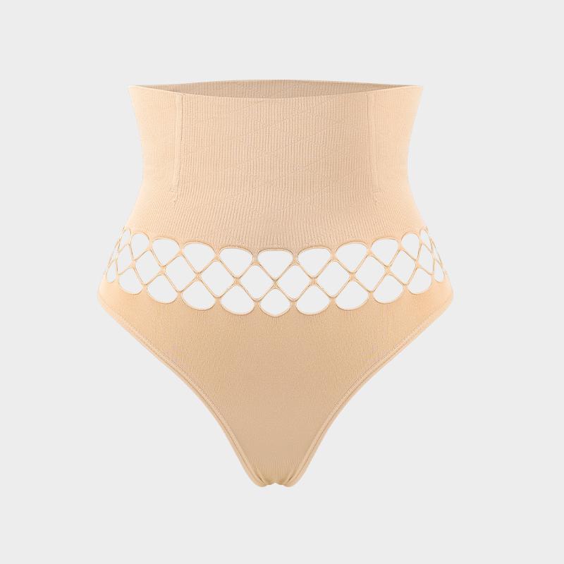 

Женские стринги с высокой талией для похудения, полые стринги, формирователь тела, бесшовное нижнее белье, трусики с контролем живота, корректирующее белье, большие размеры S бежевый