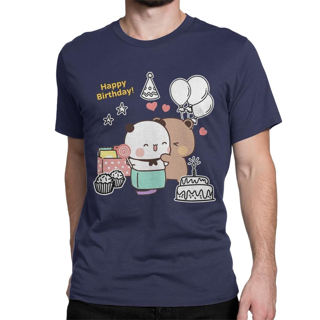 Leisure Happy Birthday Bubu Dudu T-Shirts Men Women Crew Neck Cotton T Shirt Panda Bear Short Sleeve Tee Shirt Plus Size Clothes