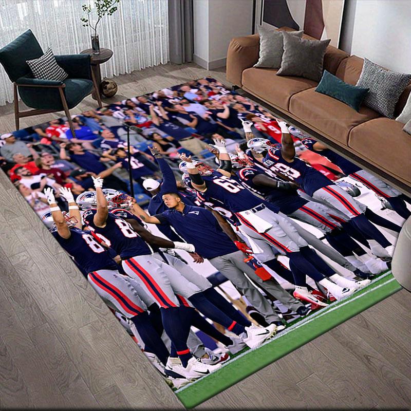 New England Patriots Players Flannel Printed Carpet, Home Sofa Decoration for Living Room & Bedroom, Non‑Slip Play Flannel Floor Mat for Game Room