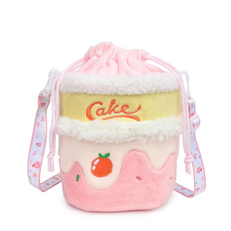 

Милая форма торта Вышитый узор Детская наплечная сумка Дизайн с кулиской розовый