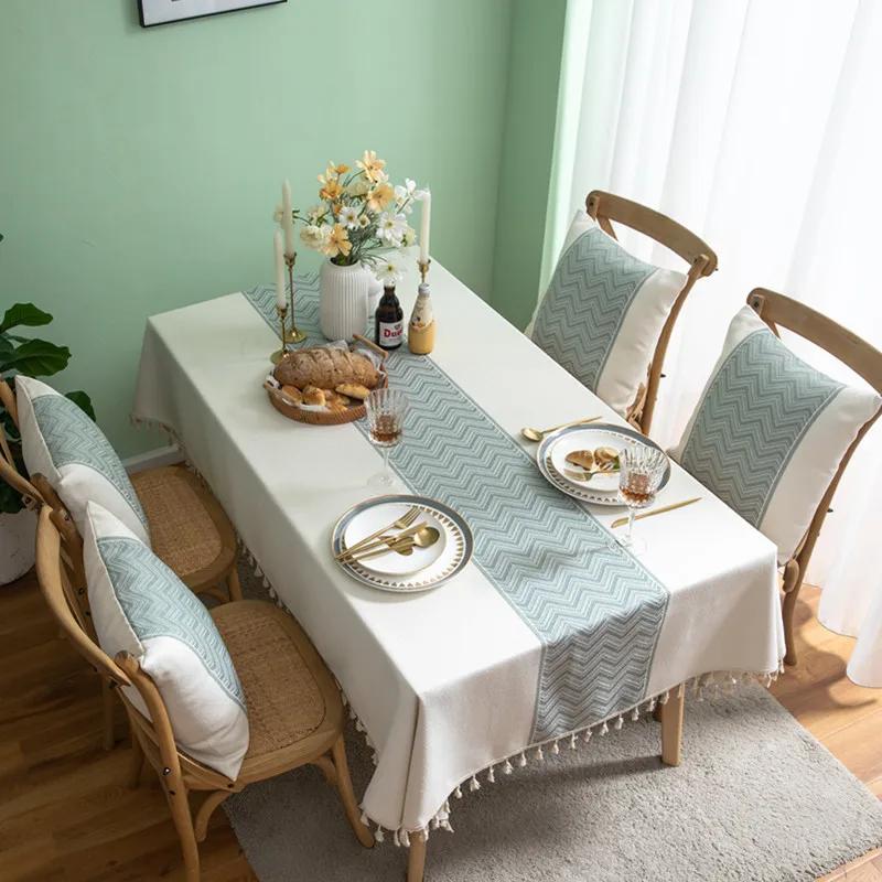 Nordic Linen Geometric Wave Pattern Embroidered Deer Tablecloth Square Multifunctional Cover Cloth