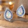 White Fire Opal Stud Earring Cute Blue Crystal Water Drop Stone Earrings For Women Trendy Silver Color Wedding Jewelry Accessory