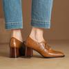 Fashion NEW Spring/Autumn Women Pumps Genuine Leather Shoes for Women Square Toe Chunky Heel Shoes Concise Black Lace-up Handmade Shoes