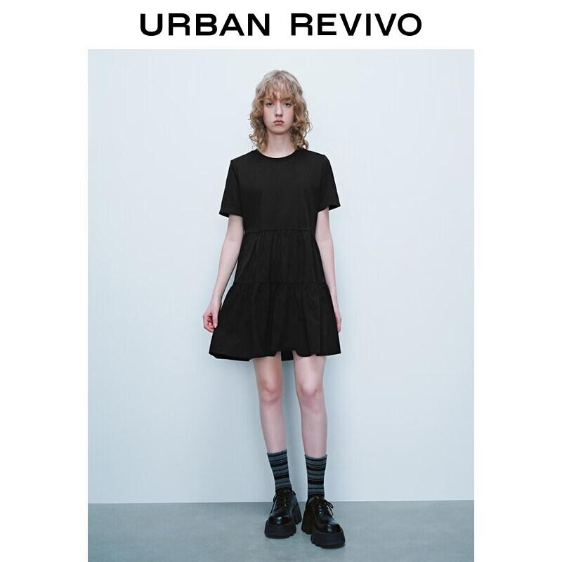 

UR2026 Women s Summer Pleated Round Neck Dress XS