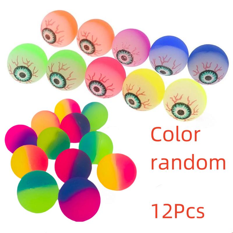 12Pcs Exploding Eyes Bouncy Ball Toy Assorted Halloween Ball Prom Gifts Elasticity Colorful Bouncy Rubber Jumping Ball Toy Gift
