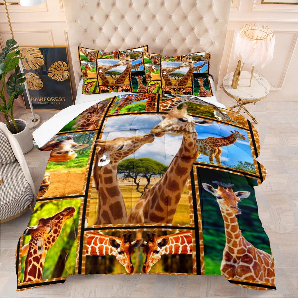 Hand Painted Animal Quilt Horse Three-Piece Set Bed Fat Quilt Digital Printing 3D Feather Silk Cotton Quilt Set