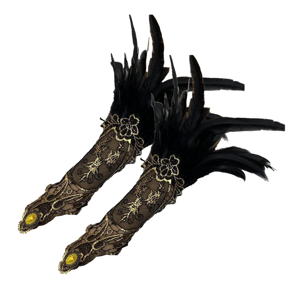 Feather Long Gloves Gothic Lace Wrist Cuffs Fancy Dress up Floral Masquerade Driving