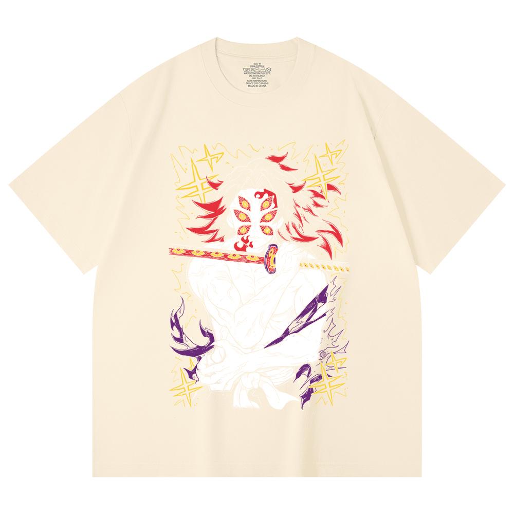 

230 Gsm 100% Cotton Demon Slayer V36 Kokushibo Print Unisex Heavy Cotton T Shirt XS абрикосовый