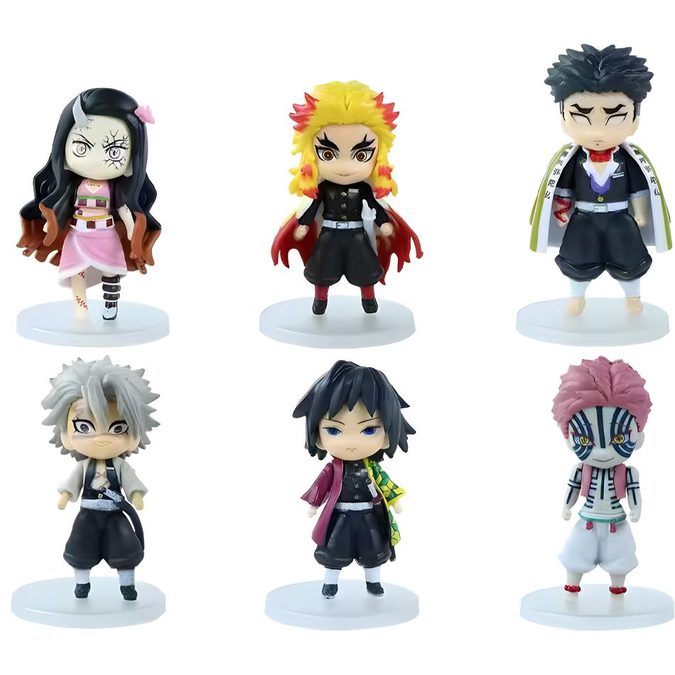 6 Pcs/Set Demon Slayer Q Version Standing Pose Tanjiro Nezuko Figure Pvc Anime Cartoon Ornaments Creative  Model Toy