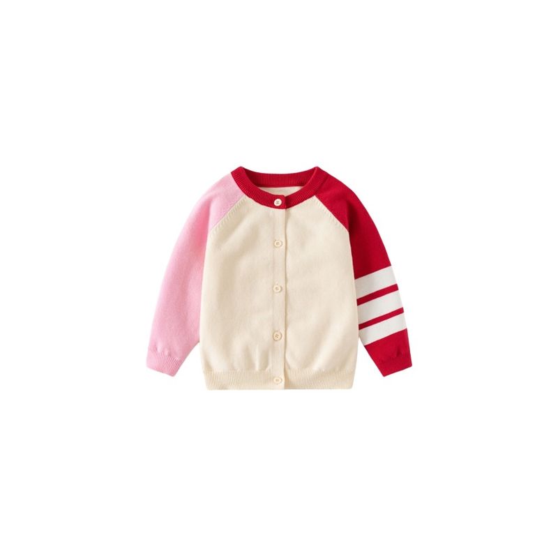 Spring and Autumn Children's Clothing for Girls, Color-Blocked Sleeve Thin Knit Cardigan, Children's Cardigan Sweater, Baby Girl Long-Sleeve Top
