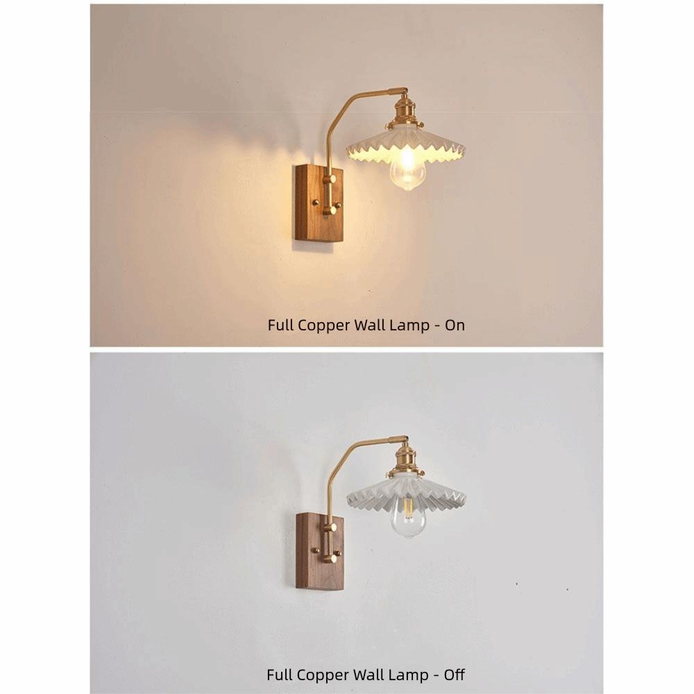 Modern Luxury Retro Wooden Wall Lamp Vintage Walnut Nordic Glass Wall Sconce Glass/Ceramic Lampshade Atmosphere Lighting
