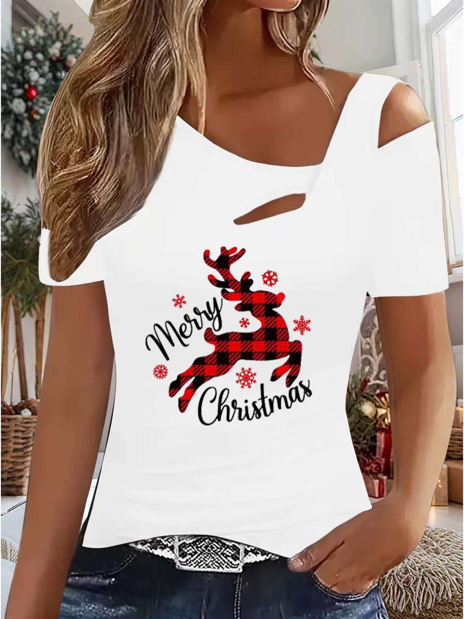 

Женский Новый Повседневный Топ Рождество Хэллоуин Рождественский Подарок Топы Рубашка Блузка XXL белый