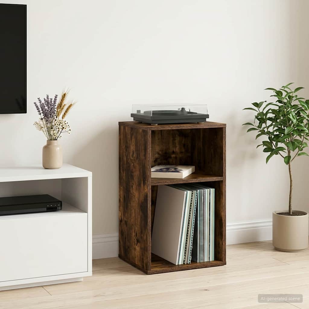 Record Storage Cabinet Smoked Oak 38 X 33 X 61 Cm Engineered Wood