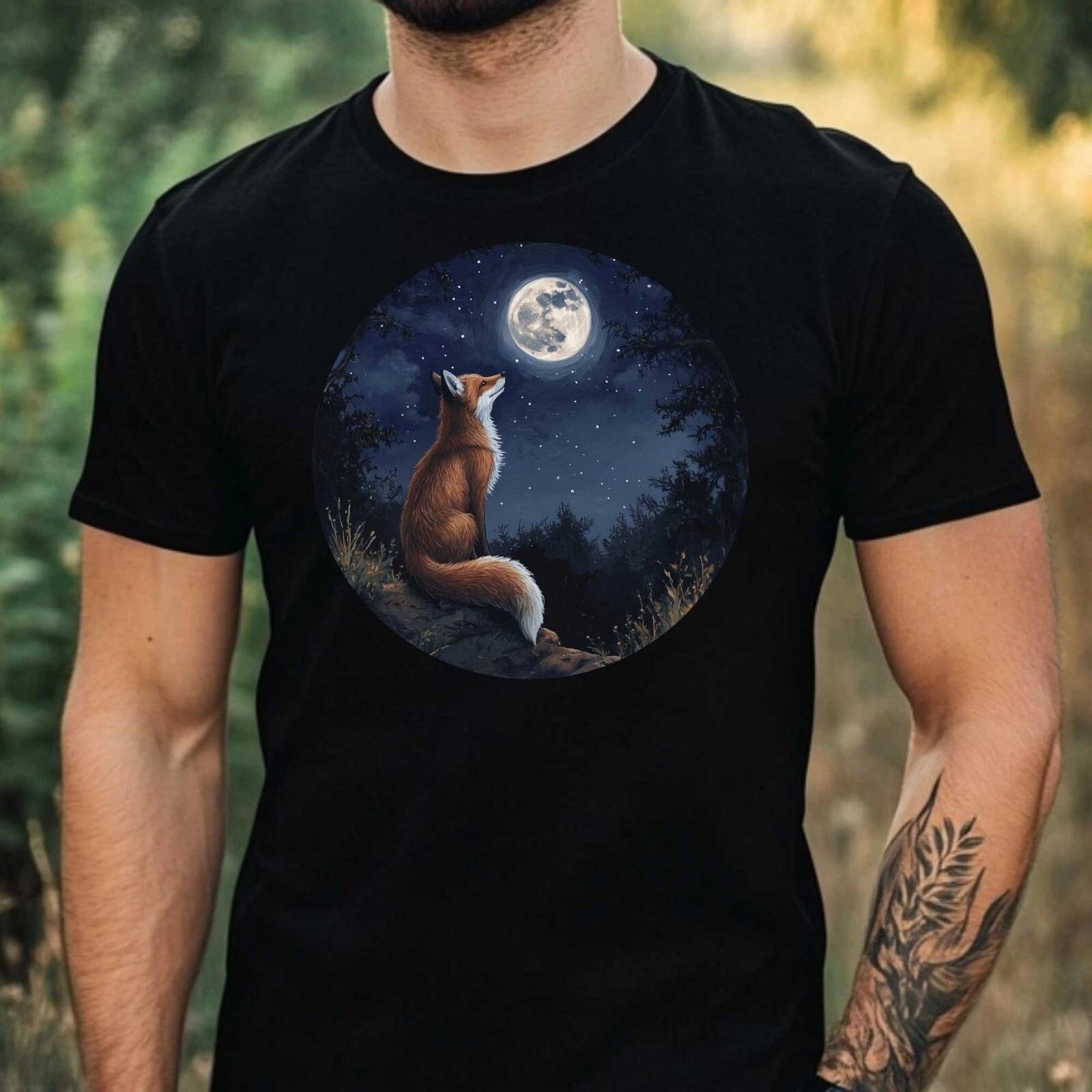 T-Shirt Herren Fuchs im Mondlicht Motiv Baumwolle Größe XS bis 5XL XXXL
