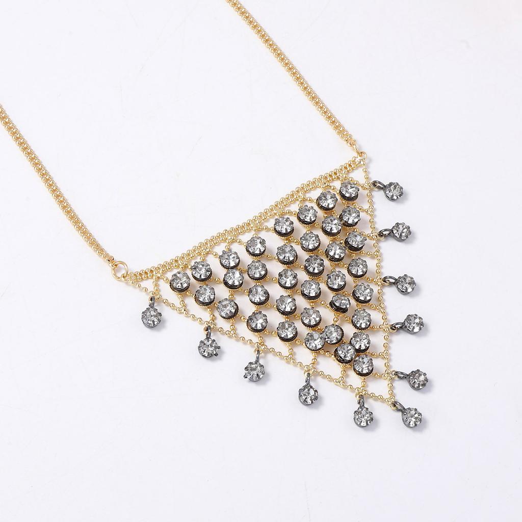 Bohemian Exquisite Light Luxury Inverted Triangular Tassel Grid Inlaid Zircon Pendant Necklace Sweater Chain Jewelry