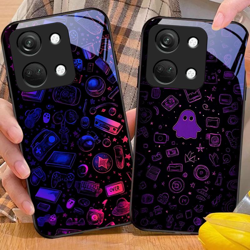 Dream Space Siyah OnePlus Nord 3 5 6T 7 Pro 8 12 10T Reno8 Lite 5G 10R Nord N30 İçin Siyah Sert Kabuklu Temperli Cam Telefon Kılıfı