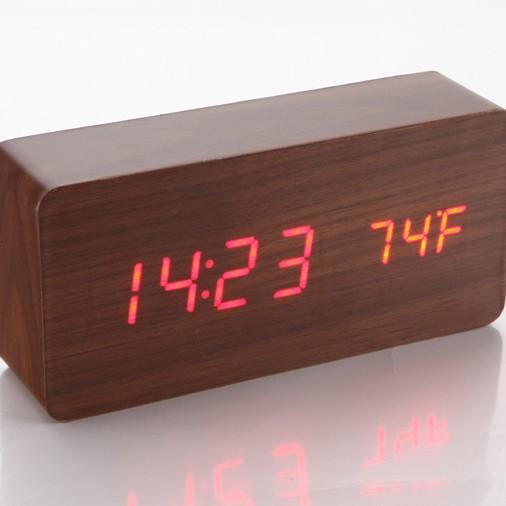 Wooden Clock Thermometer Electronic Clock Creative Wooden Student Alarm Clock Triangle Digital Clock
