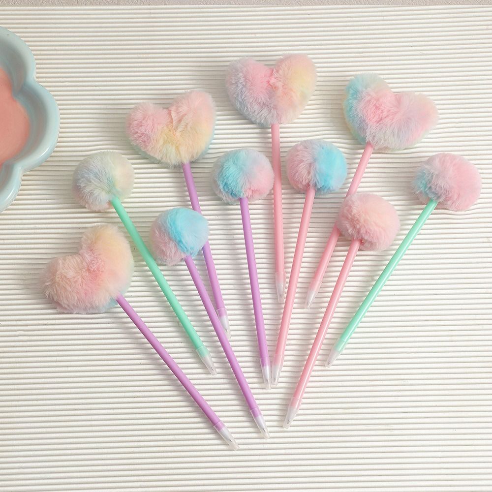 Round/Heart Shaped Ball Neutral Pen With Plush Ball Writing Tools Creative Gel Pen School Office