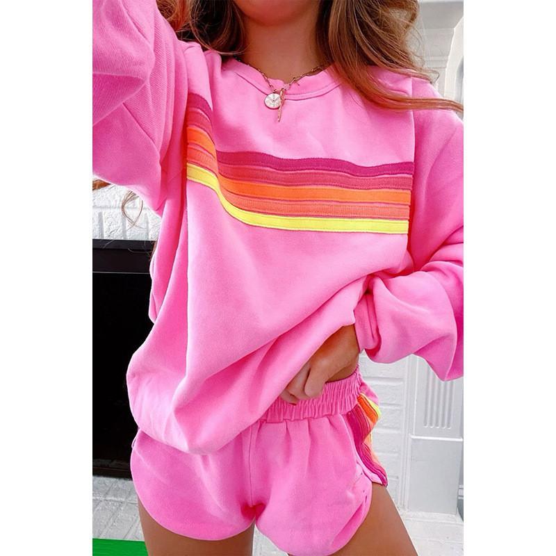 Relaxed Female Pullover Set With Color Block Pattern For Autumn Winter Casual Wear