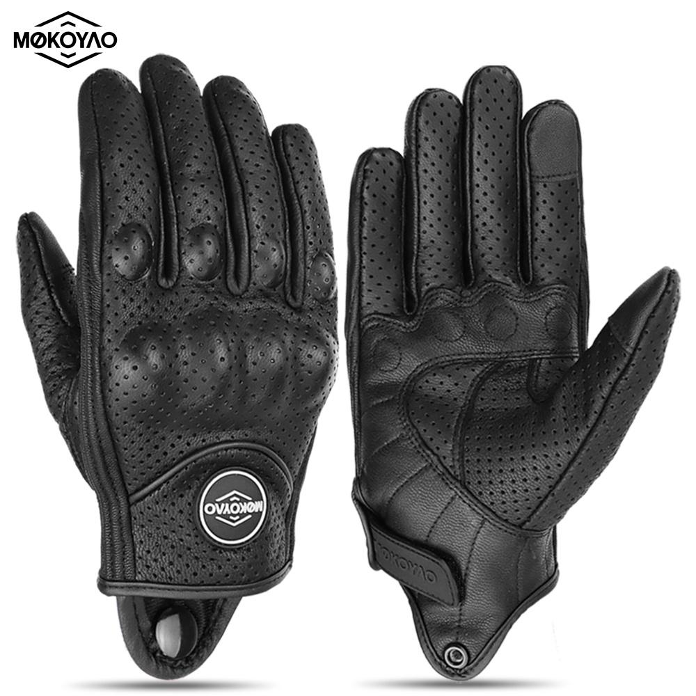 Vintage Leather Motorcycle Gloves Men Women Breathable Touch Screen Motocross Glove Full Finger Motorbike Moto Gloves