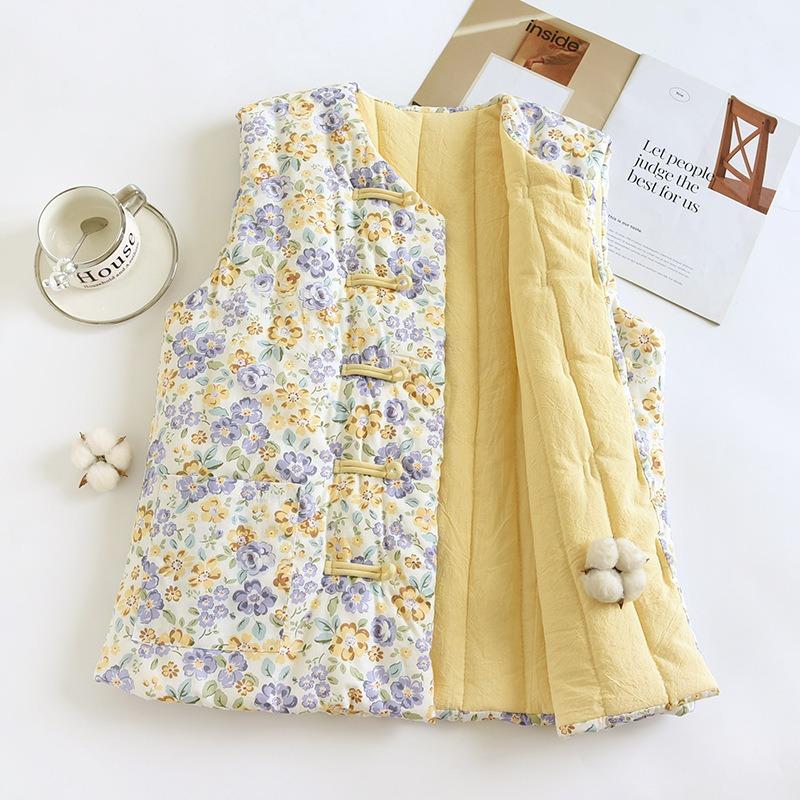 M autumn and winter cotton Chinese vest women's retro vest slim fit, literary and artistic fan vest