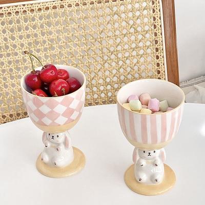 Carino Coniglio Rosa Base Bicchieri Ceramica Creativo Cartone Animato Coniglietto Carino Tazza Acqua Dessert Ciotola Gelato Tazza Tè Kawaii Dropshipping