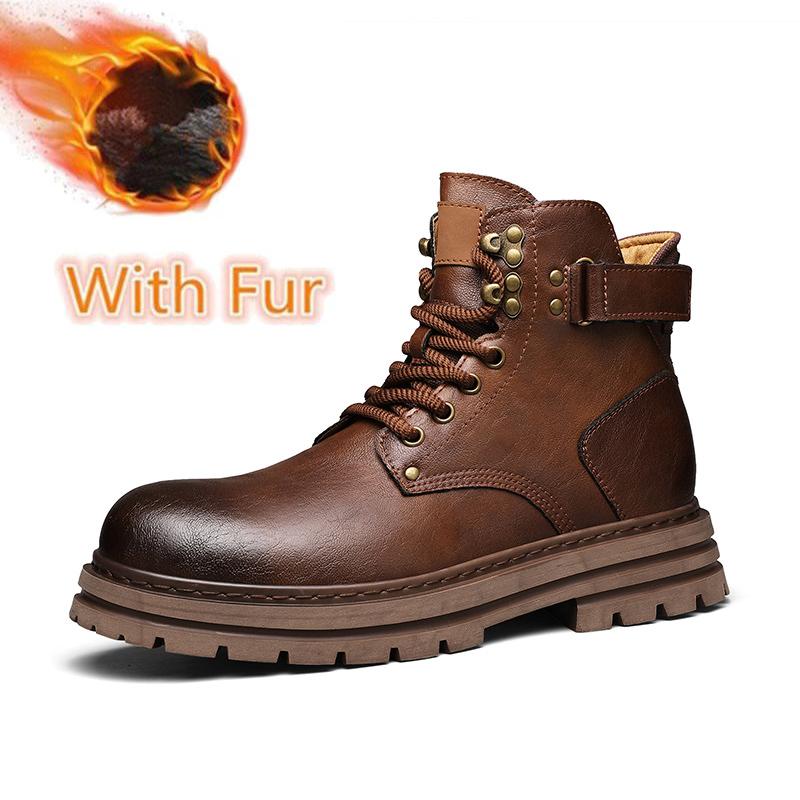 Fashion Top Quality Vintage Leather Men's Snow Boots Fashion Genuine Leather Man Ankle Boots Lace Up Outdoor Motorcycle Boots Walk Shoes