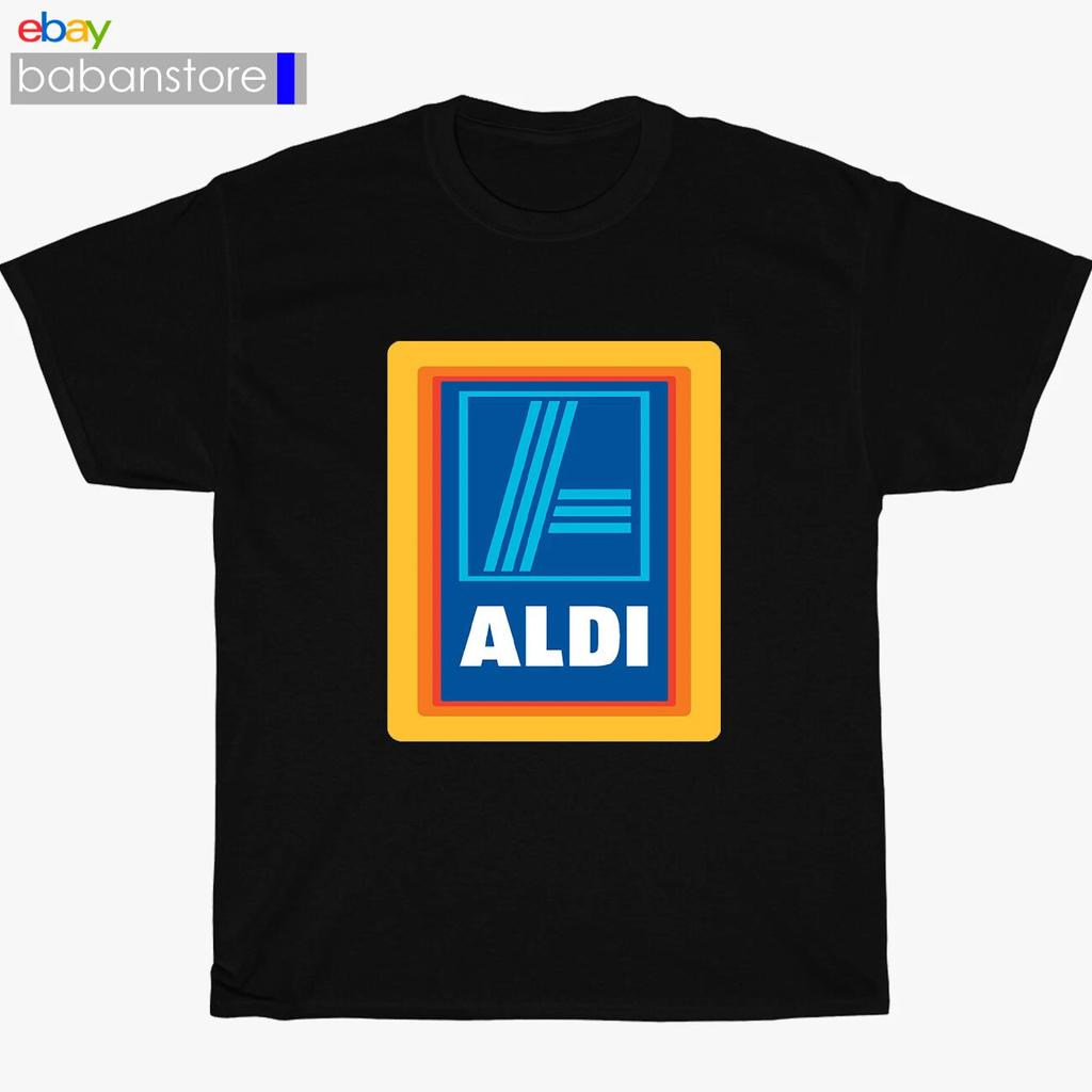 New ALDI Supermarket Grocery Store Logo Black/White/Grey/Navy T Shirt Size S-5XL