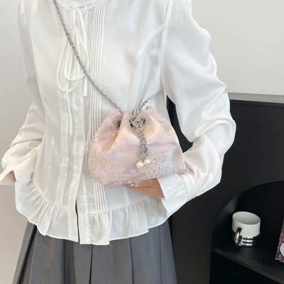 Fashion Chain Shoulder Bag New Bucket Bag Simple Strap Sweet Embroidered Oblique Span Bag