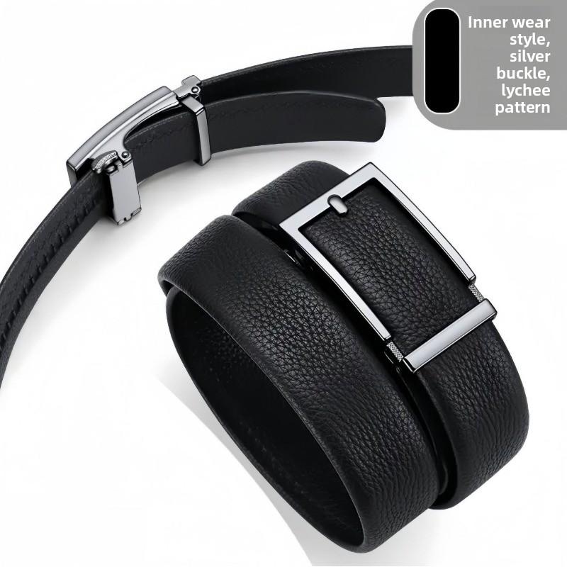 Men's Leather Belt, Inner Buckle Does Not Show the Tail, Inner Wear Belt, Middle-aged and Young Leisure Trend Versatile Belt